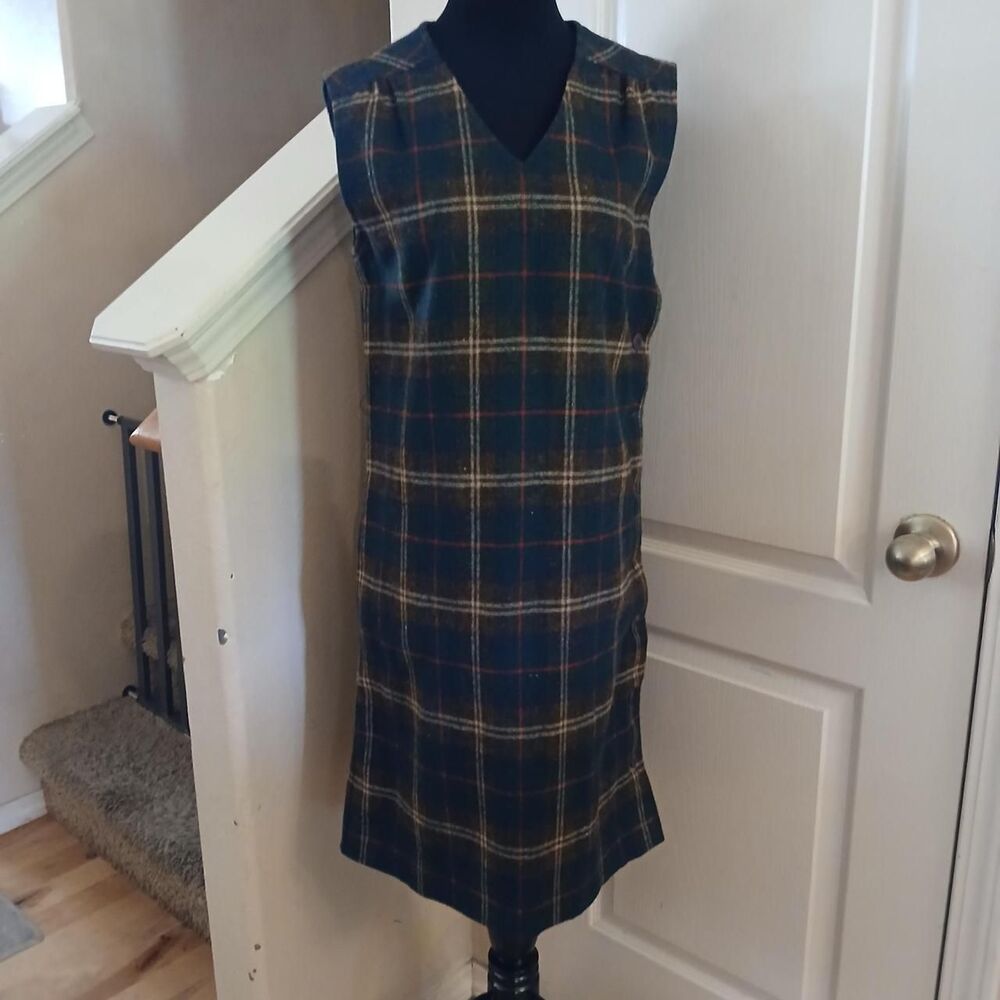 Vintage 60s/70s Lanz Originals Plaid Wool Pinafore Jumper Dress 7 Retro Academia